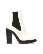 Chelsea Boots en Cuir Vernis ivoire/noir - Talon 12 cm